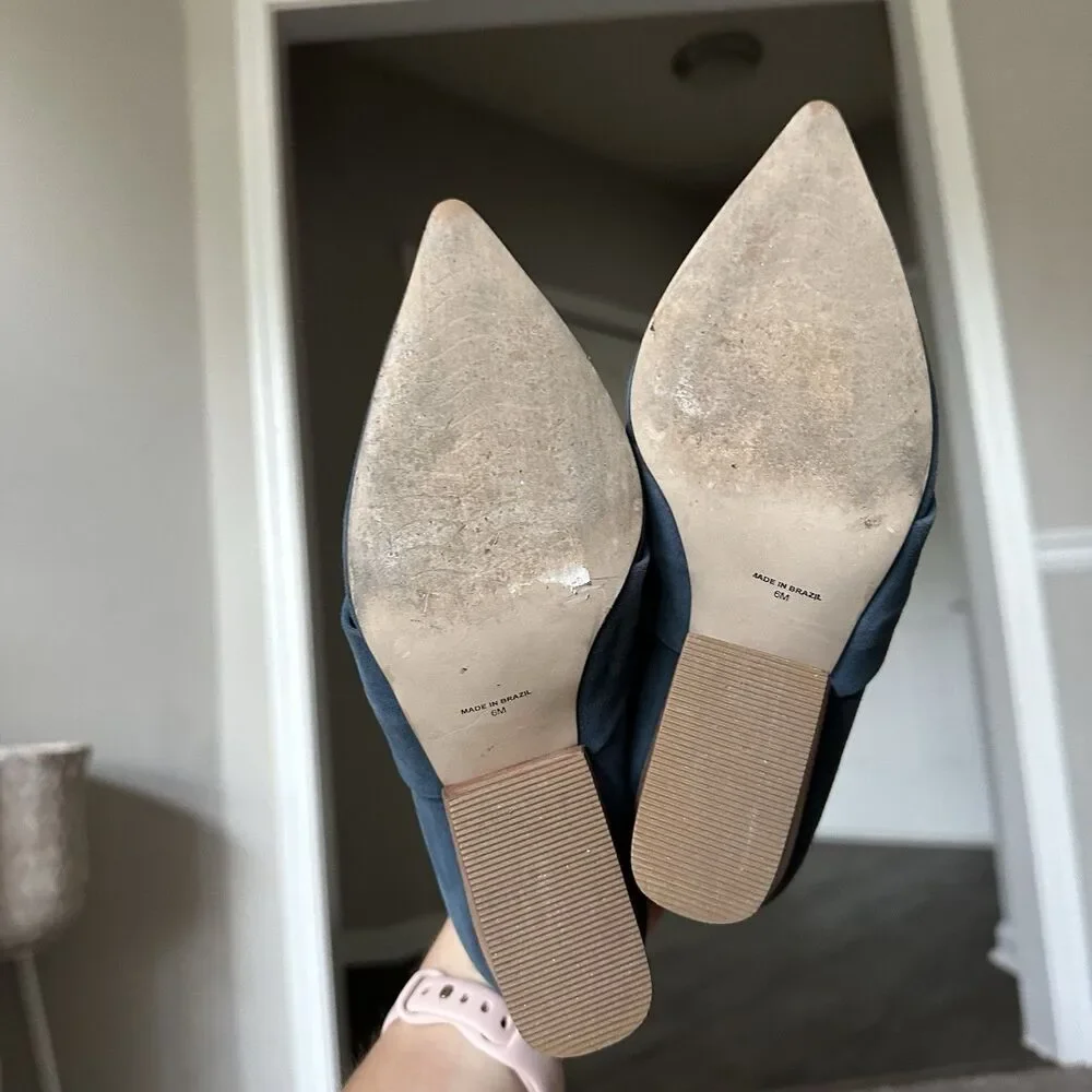 Able  local + global Blue Suede Leather Western Style Mules Sz 6 Made In Brazil